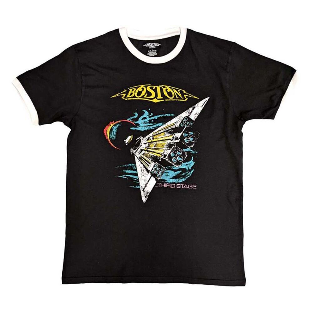 Boston Unisex Adult US Tour �'87 Ringer T-Shirt / Black/White